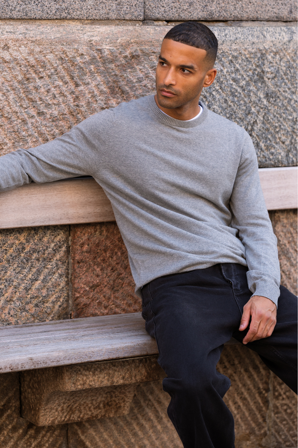 Pullover Roundneck - graue Melange