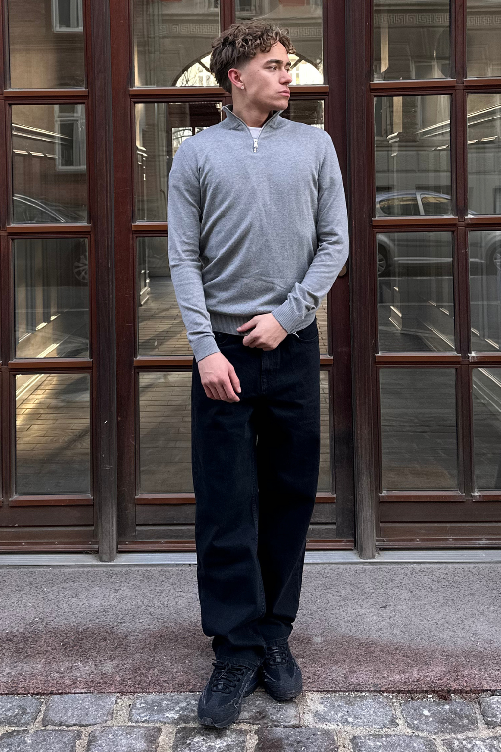 Pullover halb Reißverschluss - graue Melange