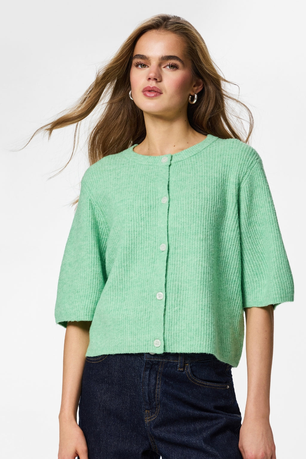 Silly Strickjacke mit O-Ausschnitt – Sprucestone Melange