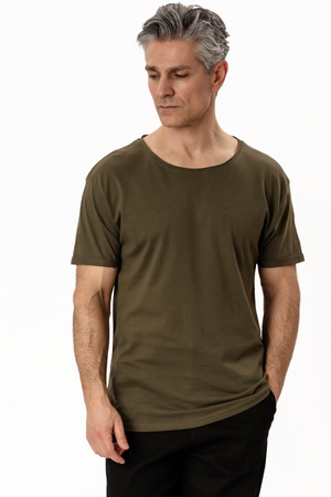 T-Shirt mit tiefem Ausschnitt – Grün meliert