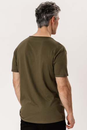 T-Shirt mit tiefem Ausschnitt – Grün meliert