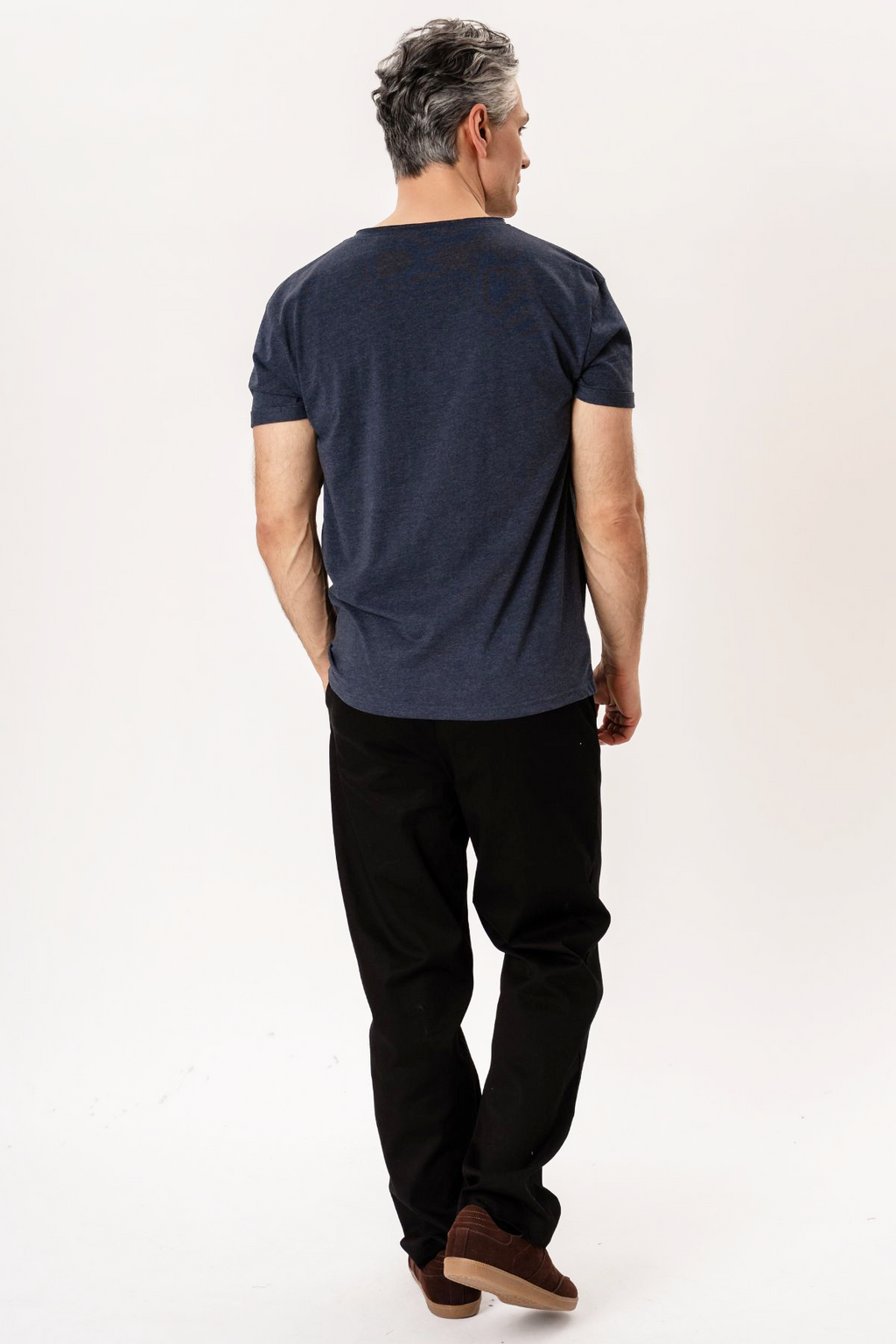 T-Shirt mit tiefem Ausschnitt – Blau meliert