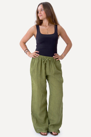 Astrid Leinen Pants - Olive