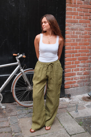 Astrid Leinen Pants - Olive