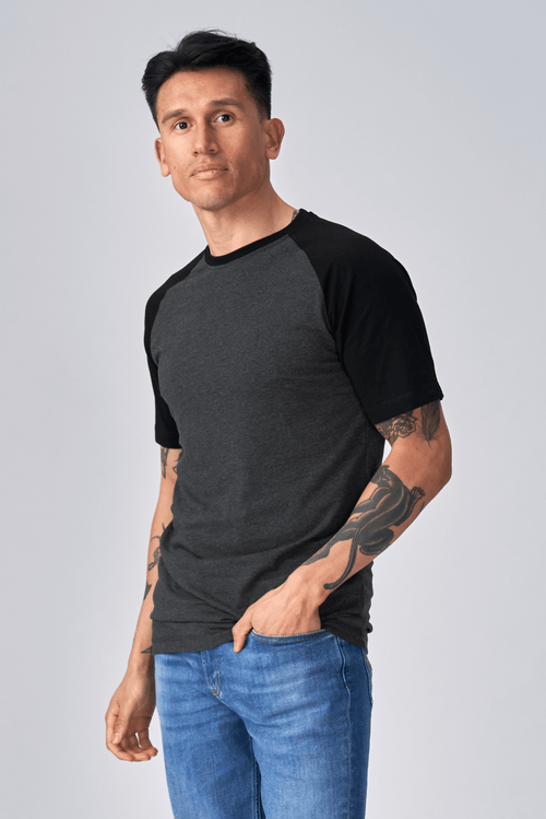 Basic Raglan T-Shirt-Schwarz-Dunkelgrau