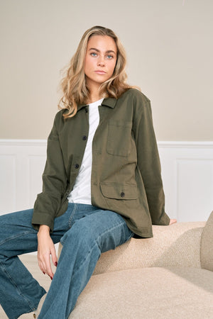 Twill -Shacket - dunkle Olive