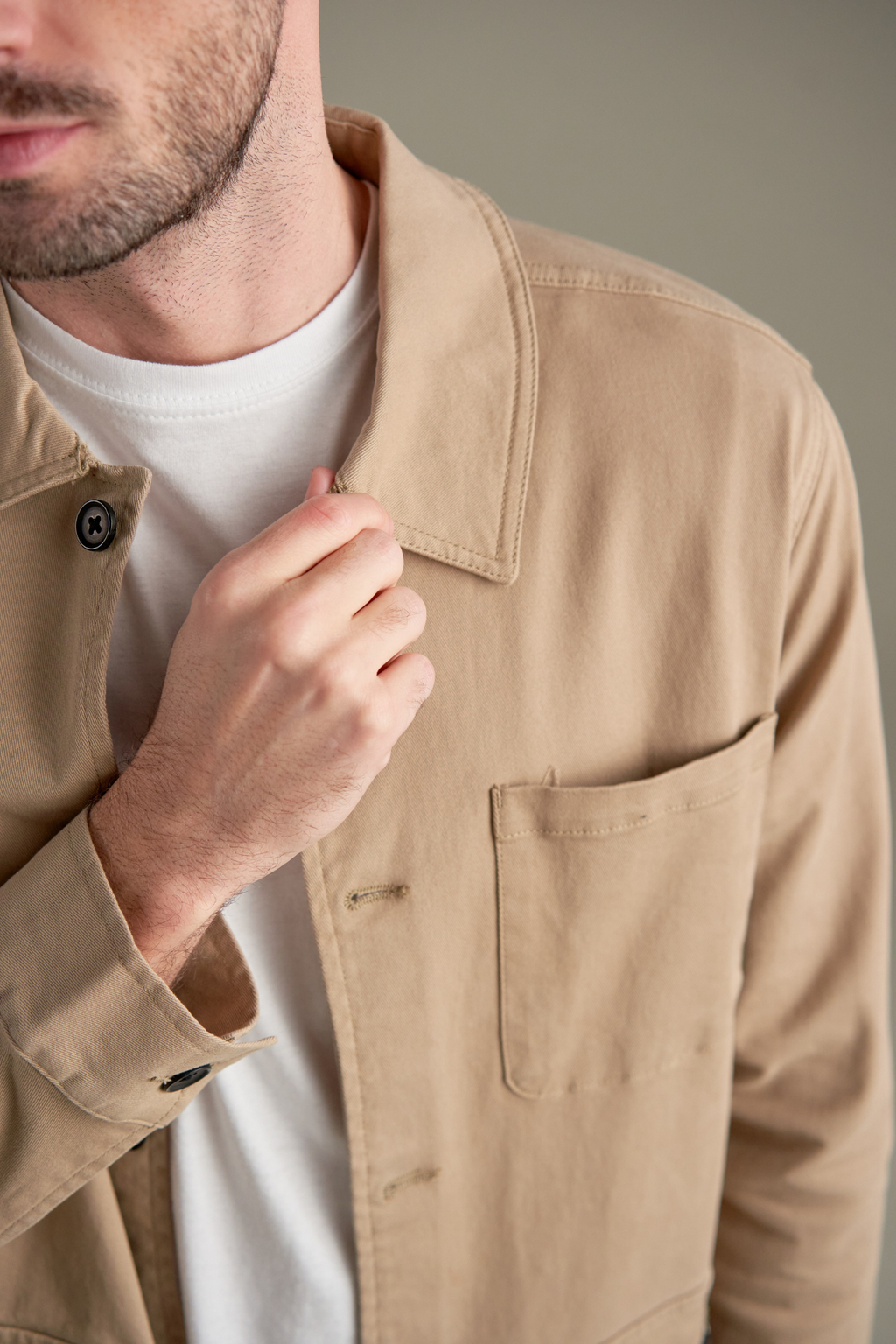Twill -Hemdjacke - dunkler Sand