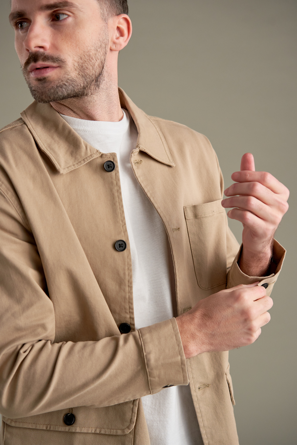Twill -Hemdjacke - dunkler Sand
