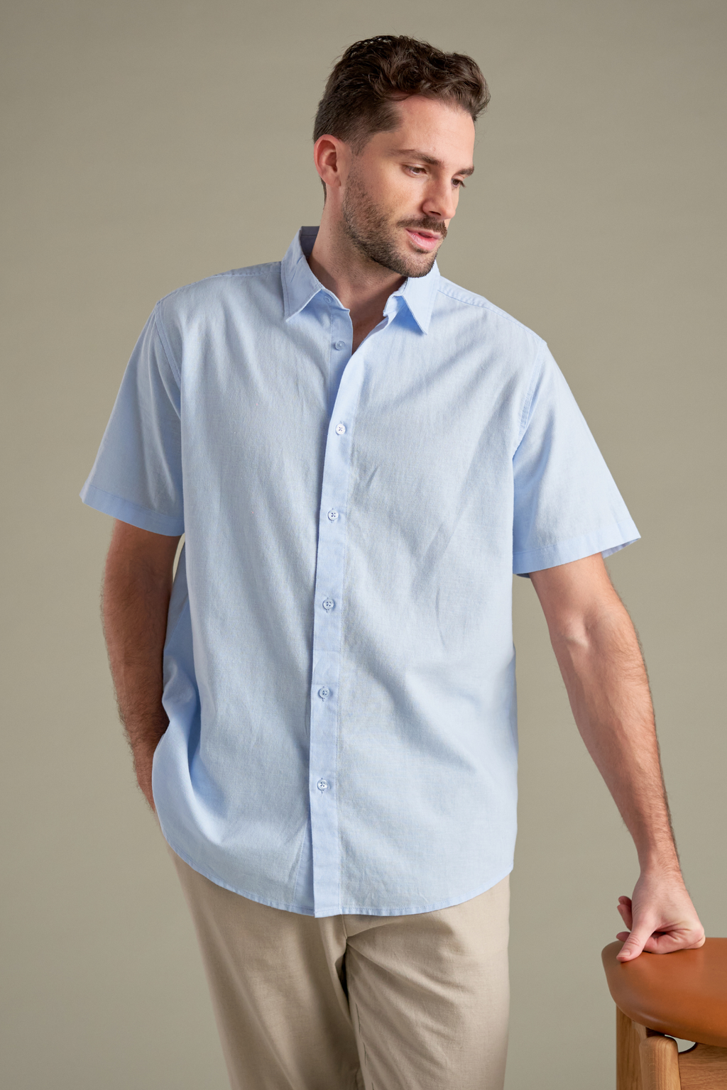 Kurzarm -Leinenhemd - hellblau