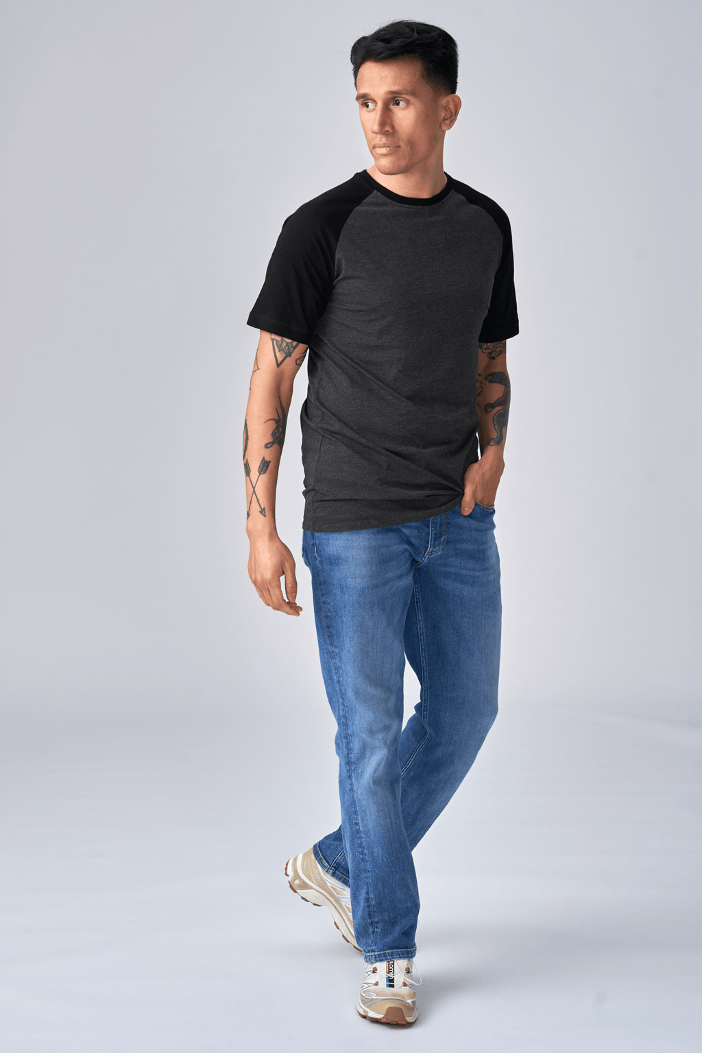 Basic Raglan T-Shirt-Schwarz-Darkgrau