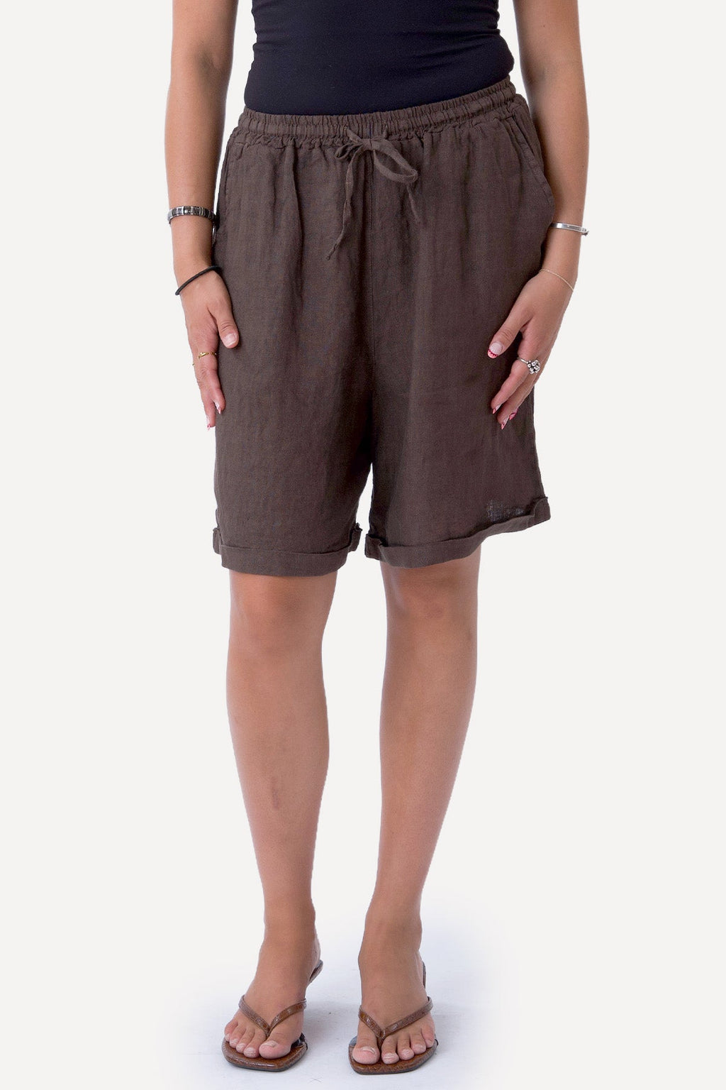 Leinen Shorts - Braun