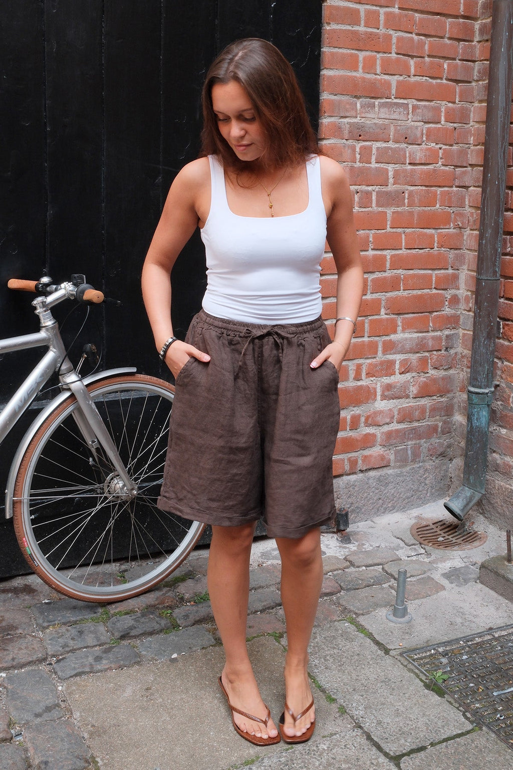 Leinen Shorts - Braun