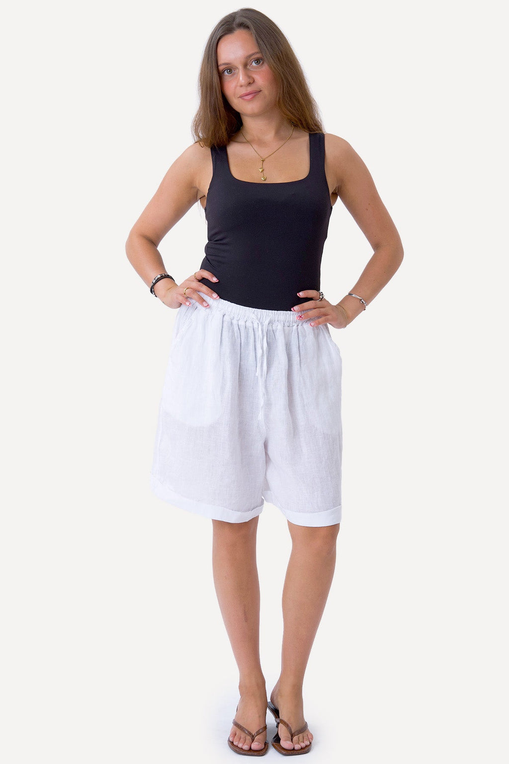 Leinen Shorts - Weiß