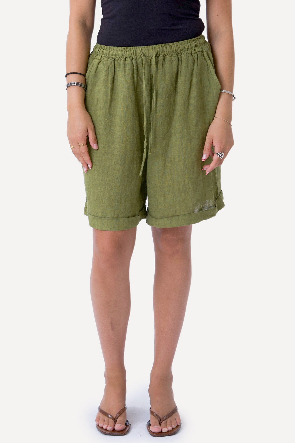 Leinen Shorts - Olive