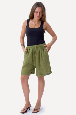 Leinen Shorts - Olive