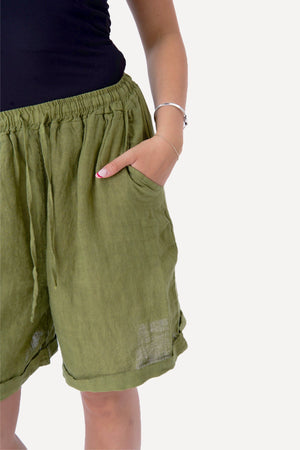 Leinen Shorts - Olive