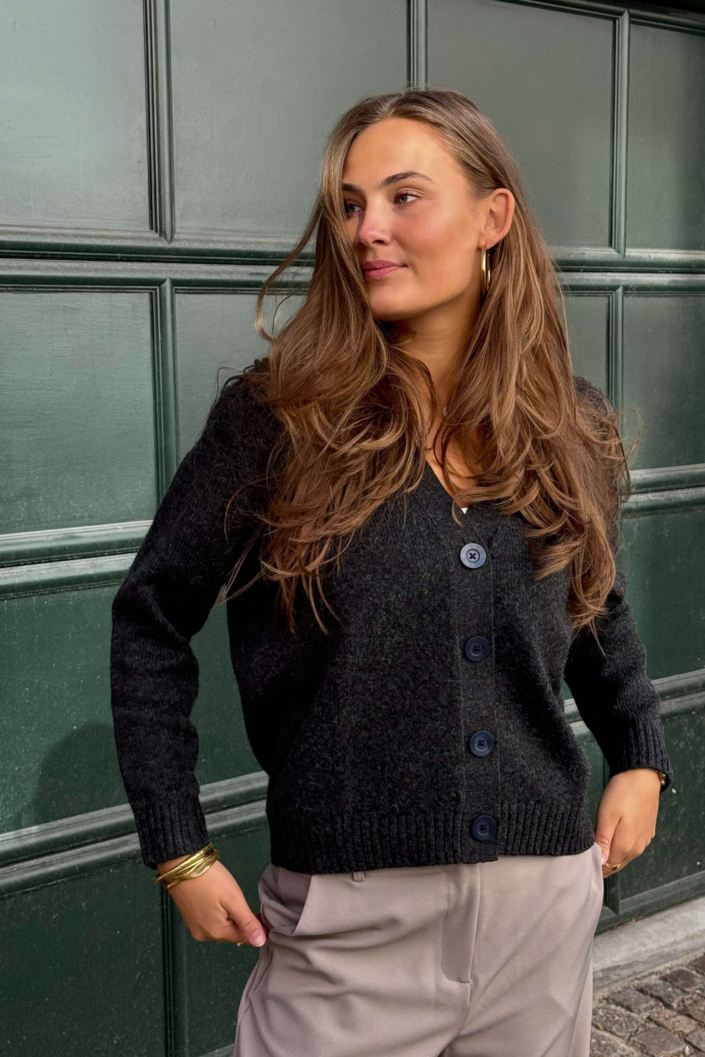 Strickjacke - dunkelgraue Melange