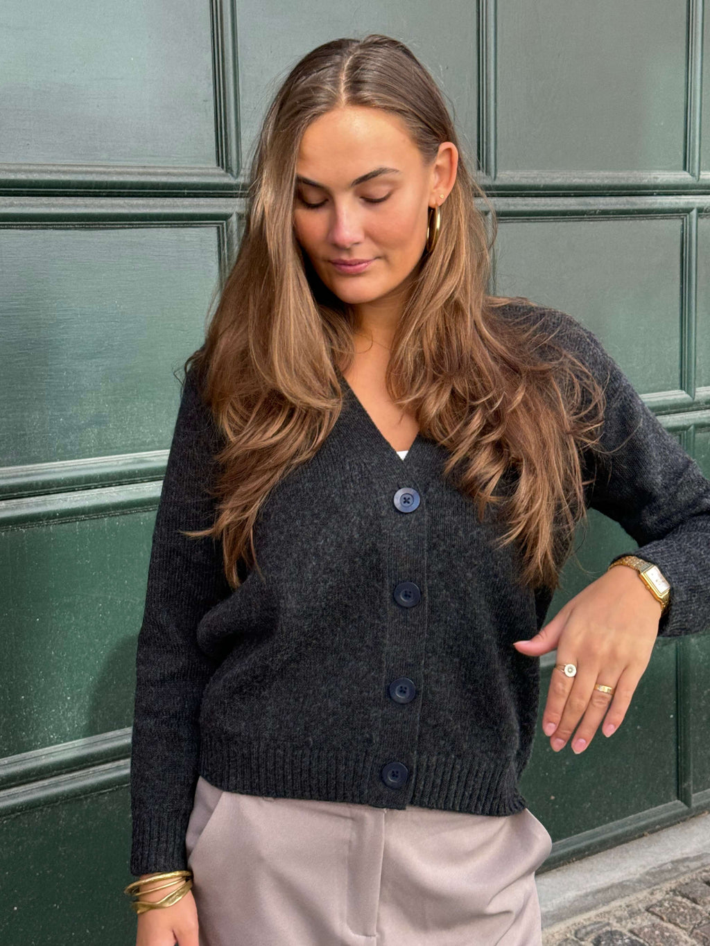 Strickjacke - dunkelgraue Melange