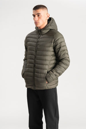 Leichte Pufferjacke mit Kapuze - Olive