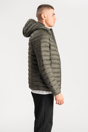 Leichte Pufferjacke mit Kapuze - Olive