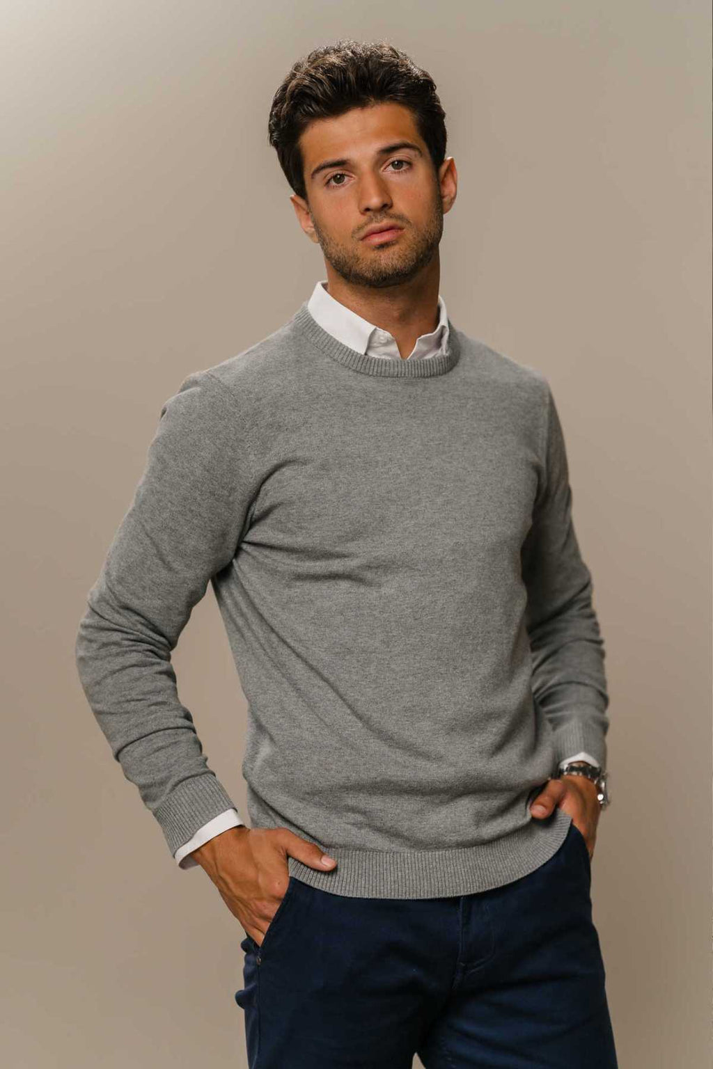 Pullover Roundneck - graue Melange