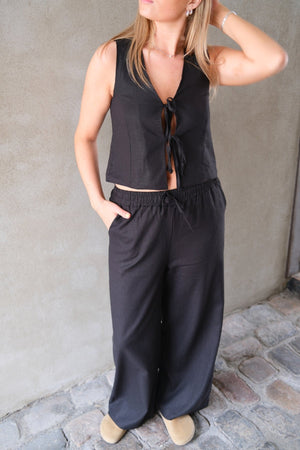 Leinen Pants - Schwarz