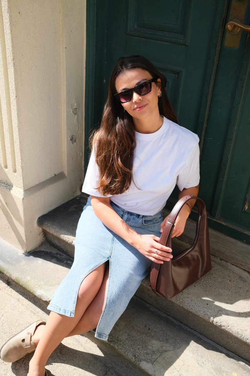 Natalie Midi Rock - Hellblauer Denim