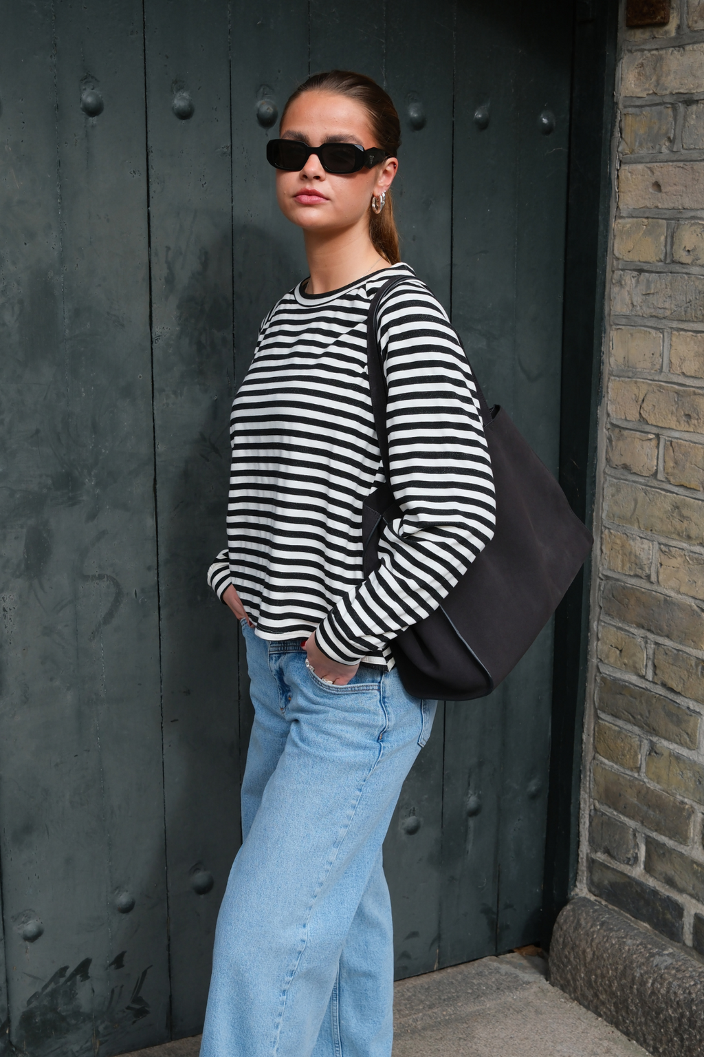 Gestreifte Langarmhose Regular Fit - Schwarz