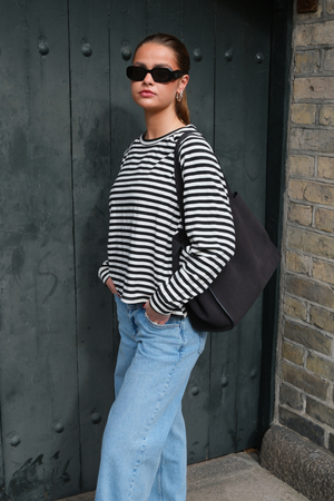 Gestreifte Langarmhose Regular Fit - Schwarz