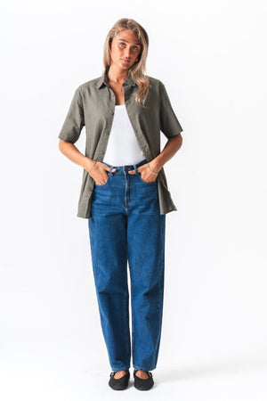 Kurzarm -Leinenhemd - Armee