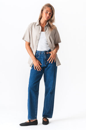 Kurzarm -Leinenhemd - Sand