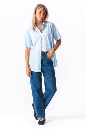 Kurzarm -Leinenhemd - hellblau