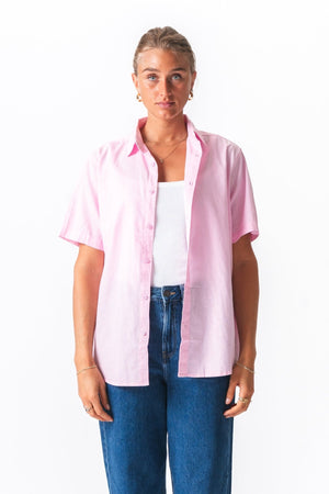 Kurzarm -Leinenhemd - hellrot