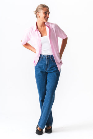 Kurzarm -Leinenhemd - hellrot