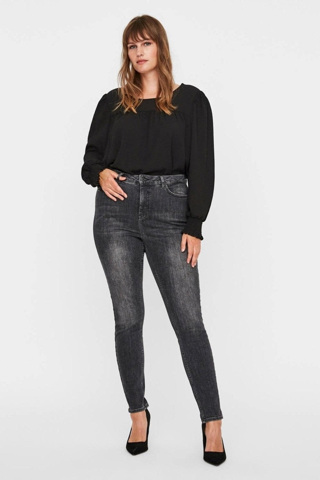 Lora Jeans High Taisted (Kurve)-Schwarzgrau-Denim