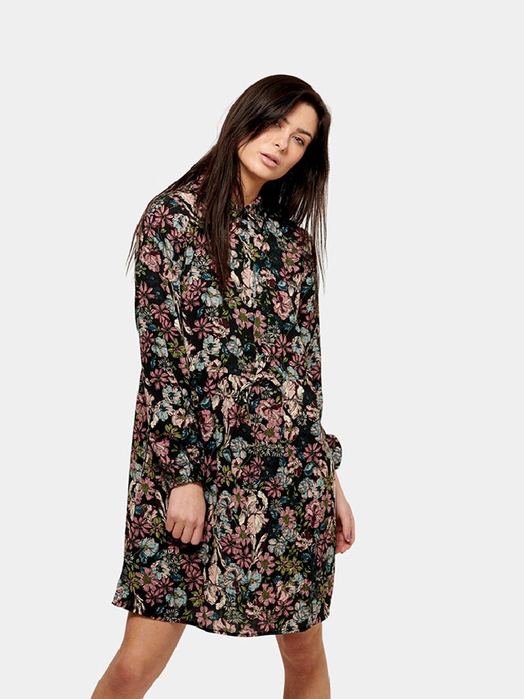 Gedrucktes Hemdkleid - schwarz
