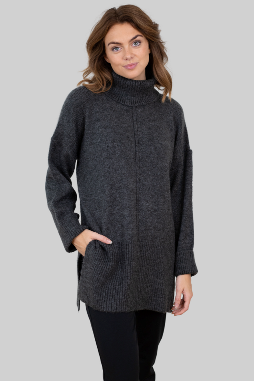 Tatiana Roll Hals Pullover - Dunkelgrau