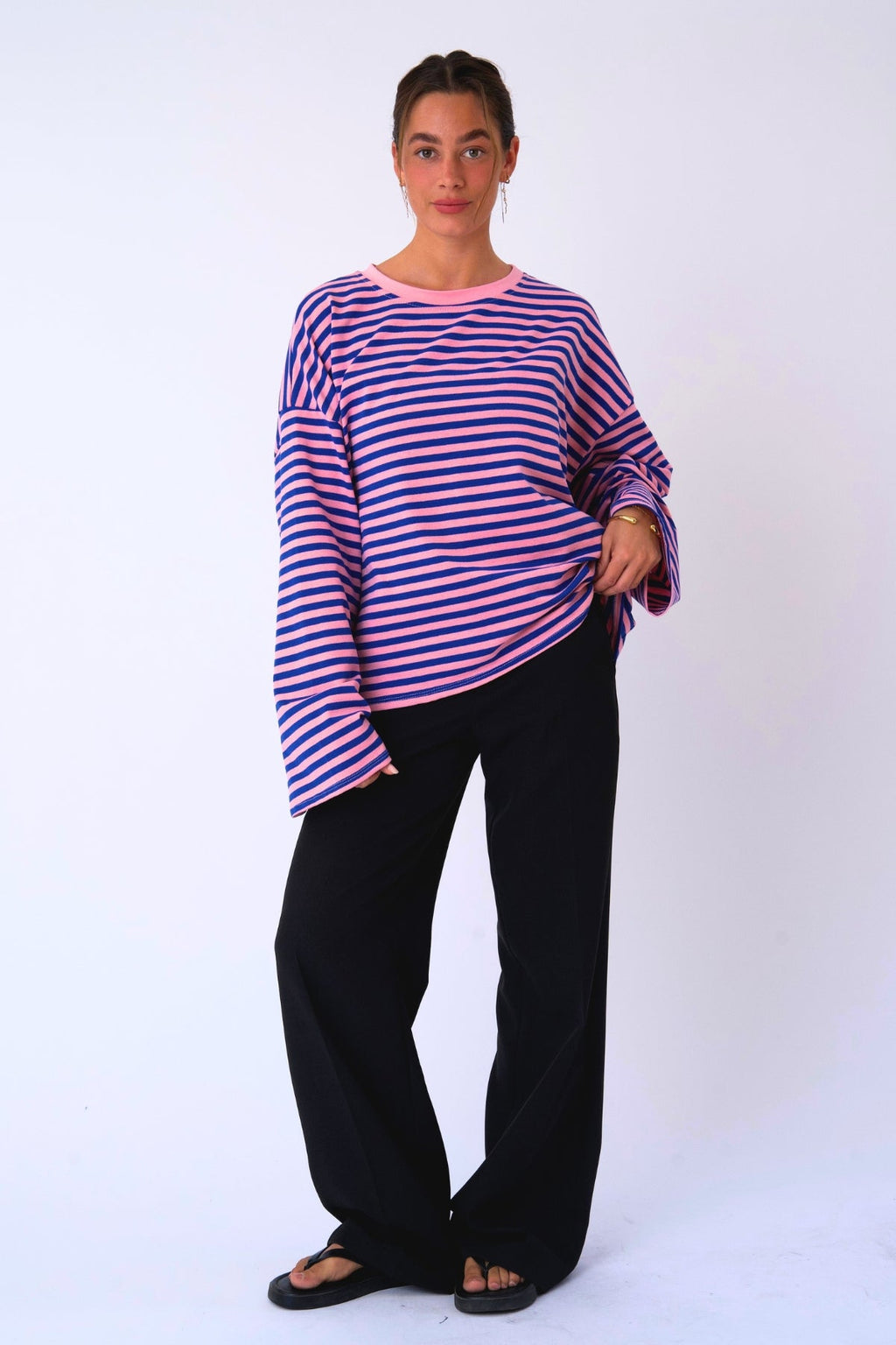 Cleo Bluse – Blau/Rosa