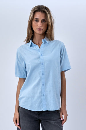 Kurzarm -Leinenhemd - hellblau