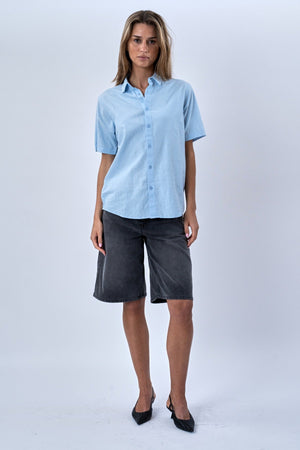 Kurzarm -Leinenhemd - hellblau
