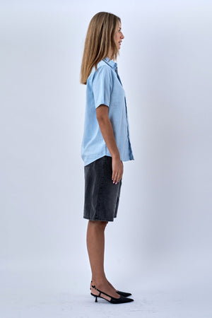 Kurzarm -Leinenhemd - hellblau