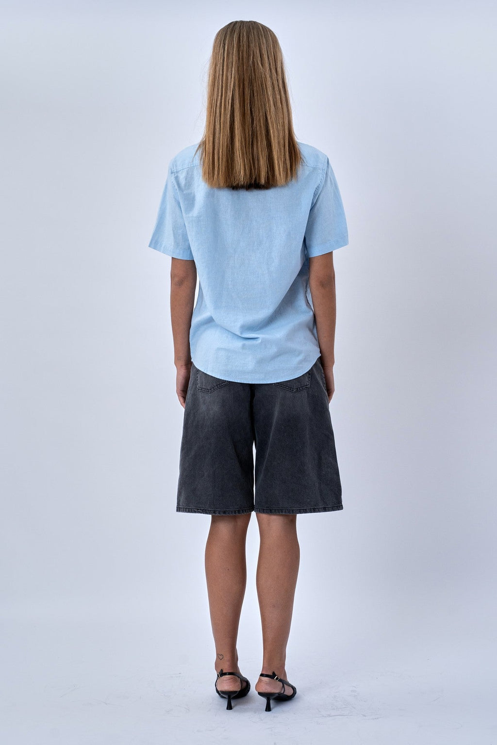 Kurzarm -Leinenhemd - hellblau