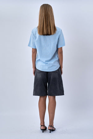 Kurzarm -Leinenhemd - hellblau