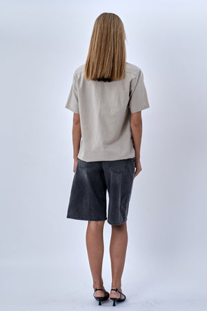 Kurzarm -Leinenhemd - Sand
