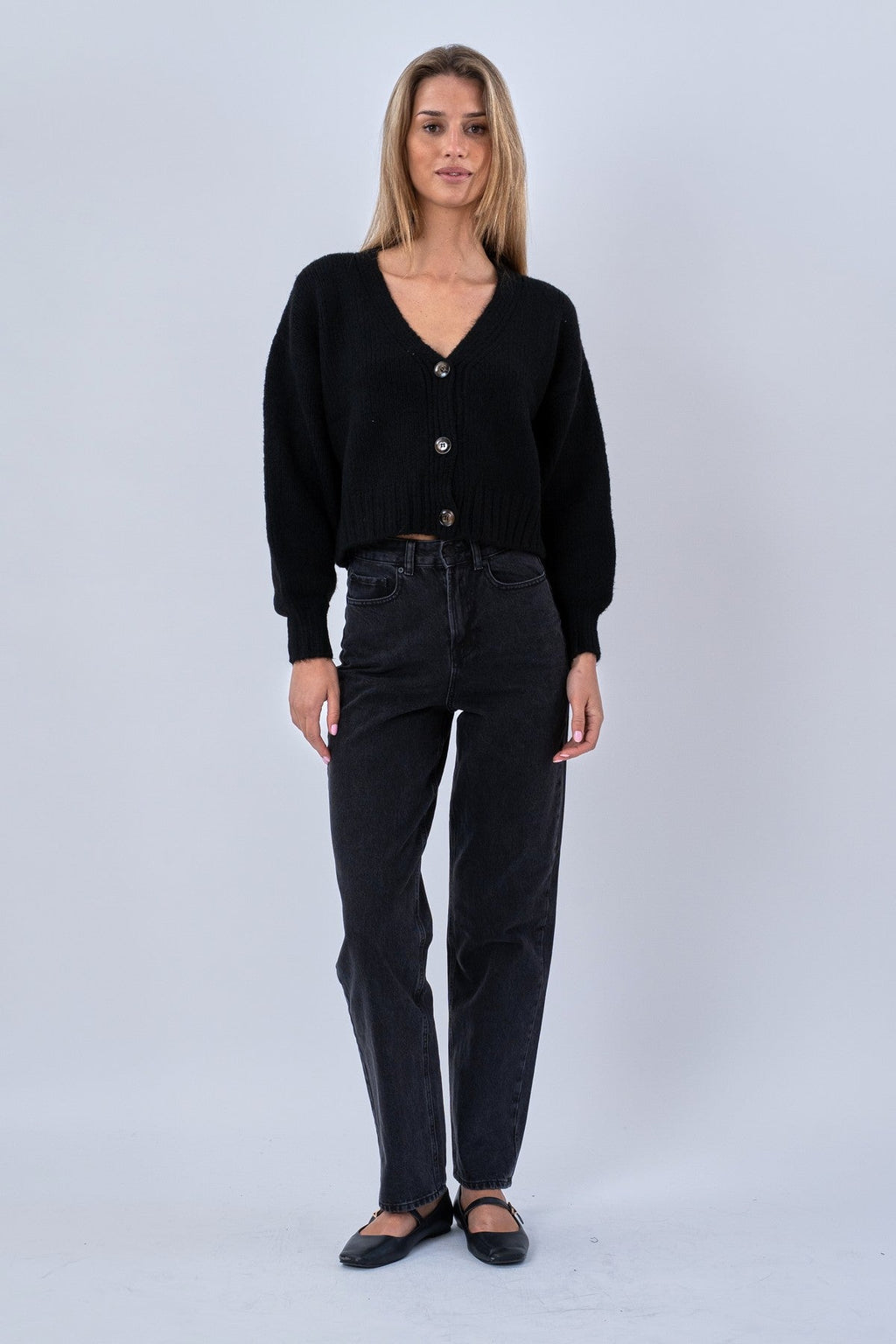 Strickjacke mit V-Ausschnitt - Schwarz