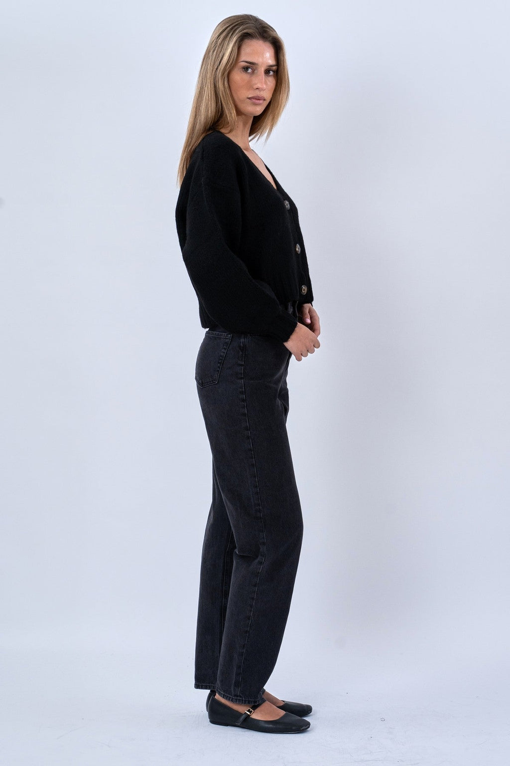 Strickjacke mit V-Ausschnitt - Schwarz