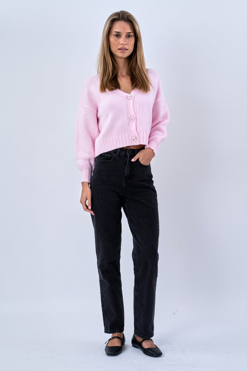 Strickjacke mit V-Ausschnitt – Rosa