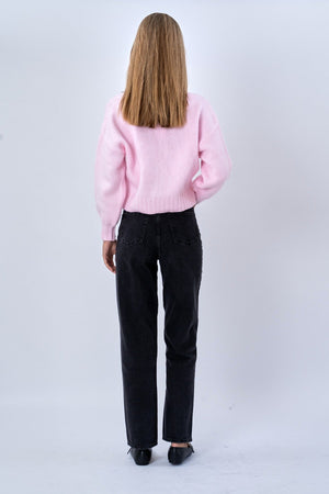 Strickjacke mit V-Ausschnitt – Rosa