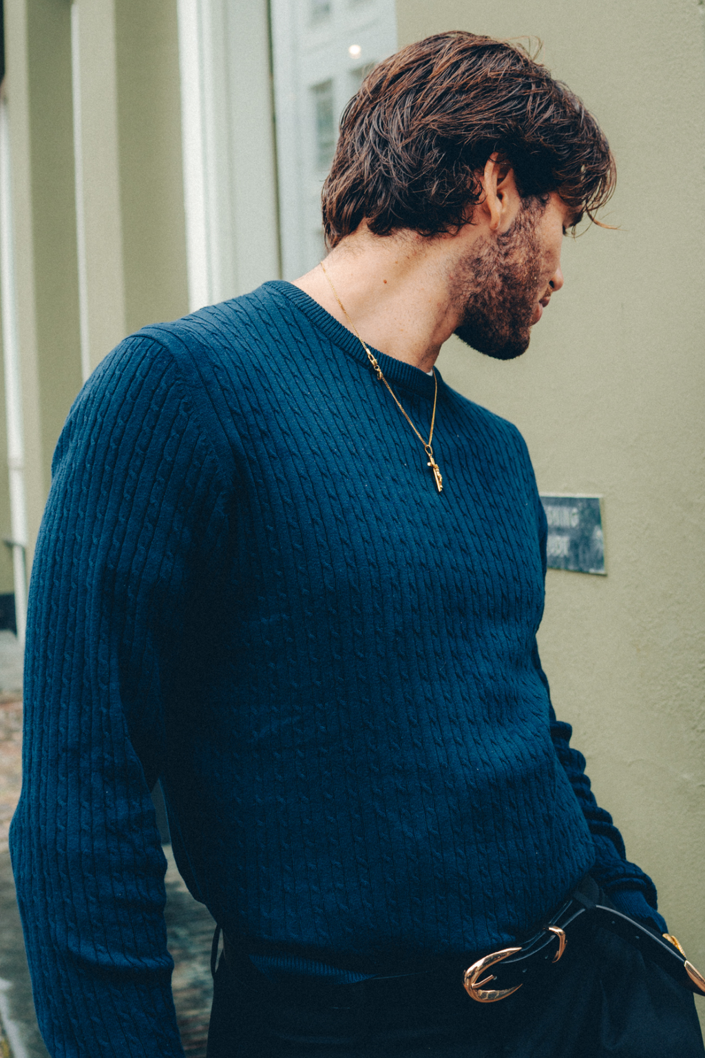 Pullover -Kabel -Strick - Marine