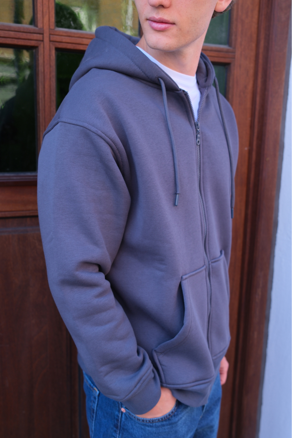 Entspannter Zip -Hoodie - Dunkelgrau